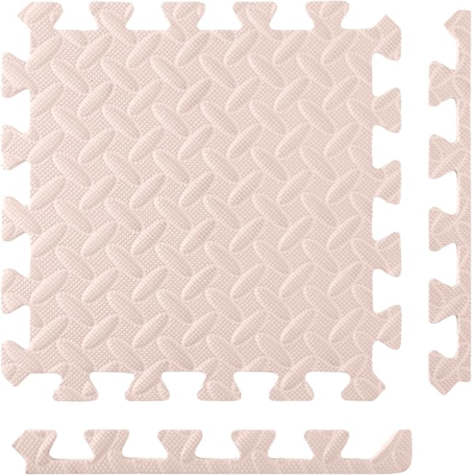 Foam Floor Tiles Foam Floor Mats Play Mats Bulk with Borders Interlocking for Bedroom Gym Nursery(11.8 x 11.8 Inch,Beige)