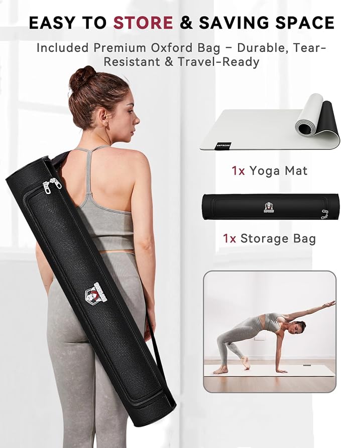 HAPBEAR Large Yoga Mat - 72"×30" Double-Sided Rubber Exercise & Workout Mat - Non-Slip Textured Surface - 5mm Thick Cushioned for Joints - Shock-Absorbing & Durable for Fitness (Yoga, Pilates) - Bonus Oxford Bag Included