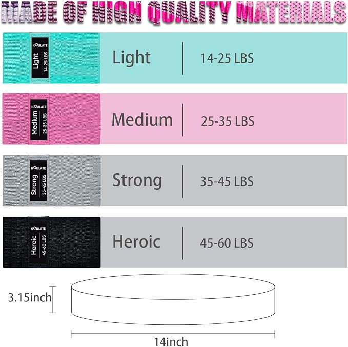 Exercise Bands, 3 Levels Fabric Resistance Bands for Working Out, Workout Bands Resistance for Women & Men, Multi-Colored Fabric Booty Bands for Leg Strength Training, Rehab, Yoga