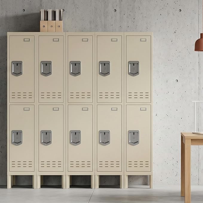 BUTISOW Metal Locker, Beige, 2 Door, 66.15" H x 11.8" W x 11.8" D