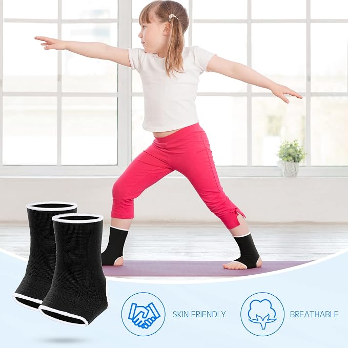 Haysandy 4 Pieces/ 2 Pair Kids Ankle Support Brace Elastic Kids Compression Socks Knitted Ankle Sleeve for Jogging Running Fitness(Black, Dark Blue,10-15 Years)