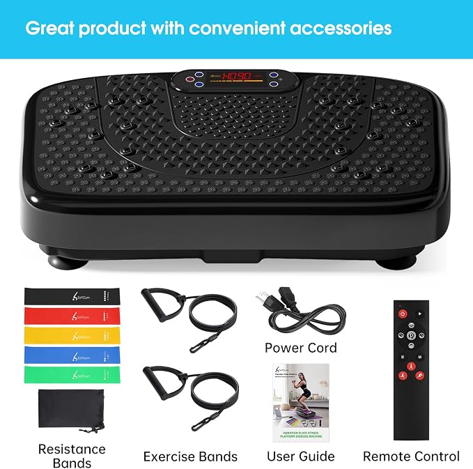 SoftGym Vibration Plate Exercise Machine for Lymphatic Drainage & Fitness | Quiet Heavy Duty 450lbs Capacity Platform, 120 Speeds Shake Machine with Resistance Bands for Home Muscle Activation