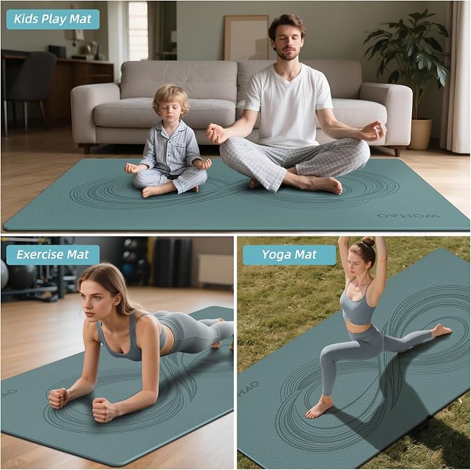Large 76"x40"x0.4" Yoga Mat | Extra Width & Thick, Non-Slip Exercise Mat, Versatile for Stretching, Yoga Studio, Gym, Home & Indoor/Outdoor Workouts