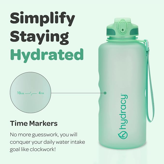 Hydracy 2L Large Water Bottle, Shatterproof, BPA Free Tritan Plastic, Leakproof, Zero Condensation, With Detachable Carry Strap, Spillproof Lid, Convenient Silicon Spout, Ideal for Gym, Yoga | Leakproof,BPA Free,No Sweat Neoprene Sleeve,Carry Strap,Dai...