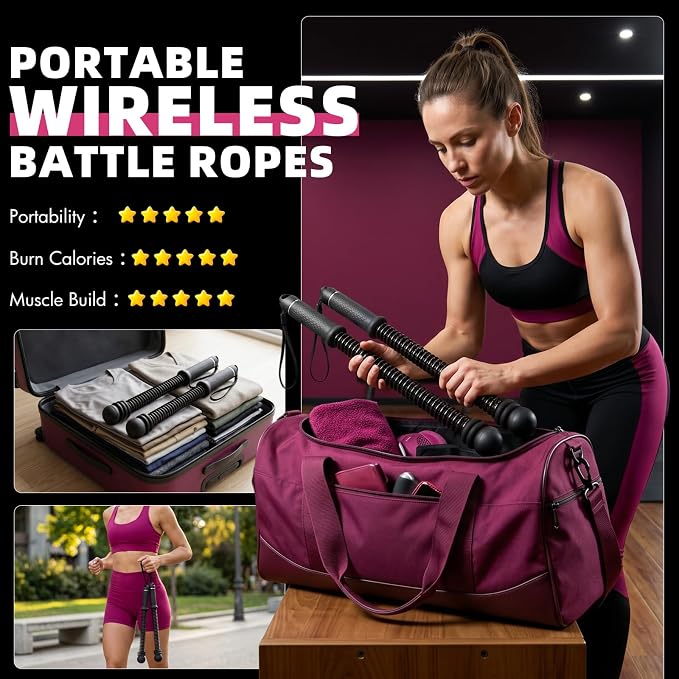 Chillchard Battle Ropes for Home Gym, Weighted Ropeless Battle Ropes | Cordless Battle Ropes with Adjustable Resistance Springs, Portable Home Workout Equipment for HIIT Cardio & Strength Training
