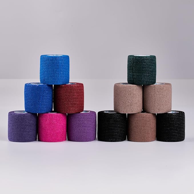 OK TAPE 12 Rolls Self Adhesive Bandage Wrap, Cohesive Elastic Athletic Tape | Vet Wrap, Sports Tape, Medical Wrap for Wrist, Feet, Self Stick Bandage Tape, 2" x 5 Yards - Mixed Color