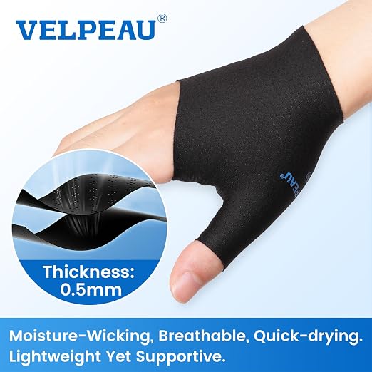 VELPEAU Elastic Thumb Wrist Support Brace (Pack of 2), Splashproof Compression Sleeve for Arthritis Pain, Tendonitis, Sprains, Sports, Splint Liner, Fits Left & Right Hands (Upgraded Short Version - Black, Large)