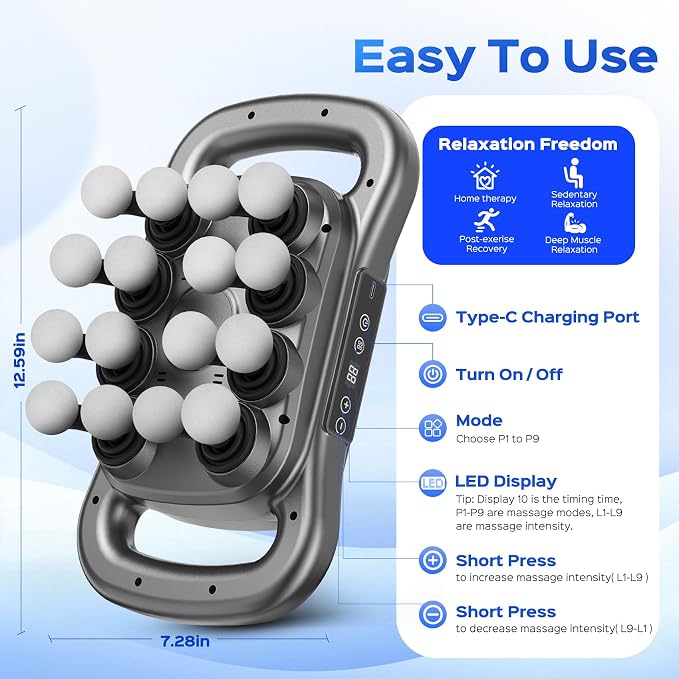 16-Head Massage Gun Set, 2600mAh Deep Tissue Percussion Massager | 9 Speeds & Styles, Quiet Electric Tool for Back, Shoulders, Legs, Foot, Body Muscle Pain Relief, Gunmetal