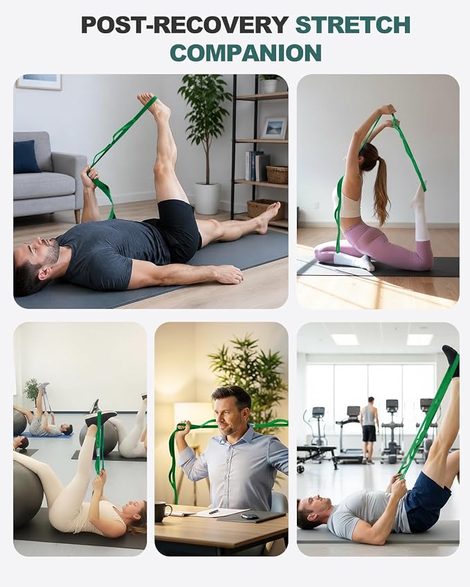 Trideer Stretching Strap with Loops & Leg Lifter, Non-Elastic PT-Style Physical Therapy Strap for Knee Replacement Rehab, Hamstring, Calf & Back Stretcher Mobility, Hip, Shoulder & Yoga