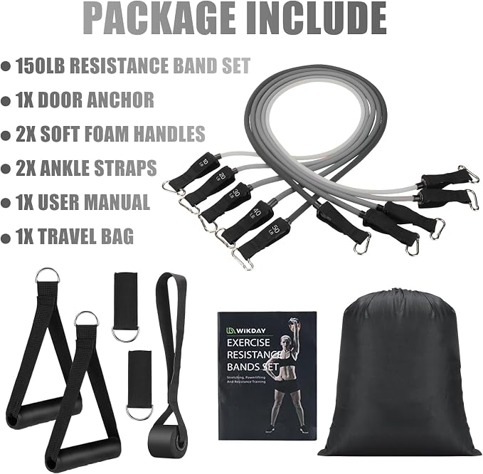 WIKDAY Exercise Resistance Bands with Handles for Working Out Workout Bands Set with Door Anchor for Physical Therapy, Yoga, Pilates