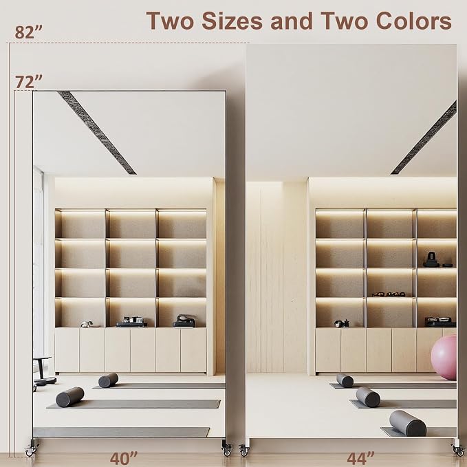 Home Gym Rolling Mirror 82"x44" – Extra Large Full Length Mirror with Wheels, Mobile Tempered Glass Floor Mirror, 360° Swivel, for Workout, Garage, Dance Studio, Yoga, Bedroom, White