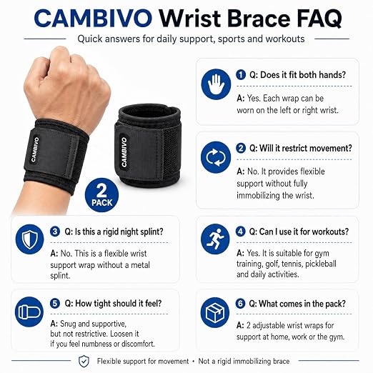 CAMBIVO 2 Pack Wrist Brace for Carpal Tunnel with wraps, Black | Wrist Support, Adjustable Wrist Wraps for Weightlifting, Tendonitis, Pain Relief, Sleeping, Night, Gym, Neoprene, Both Hands