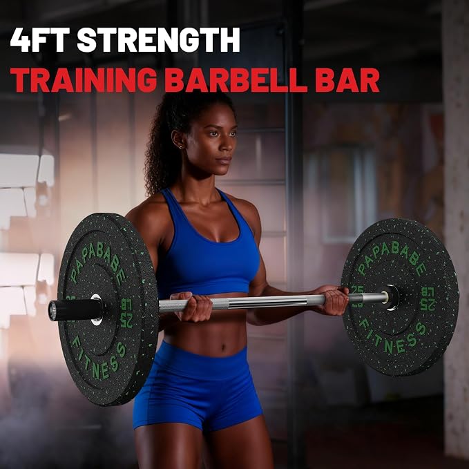 PAPABABE 4ft/5ft/6ft/6.5ft Barbell 2" Short Barbell for Strength Training | 4ft/5ft/6ft/6.5ft Straight Barbell, Womens Olympic Bar with Moderate Knurling for Squats Curls Deadlifts, Weightlifting