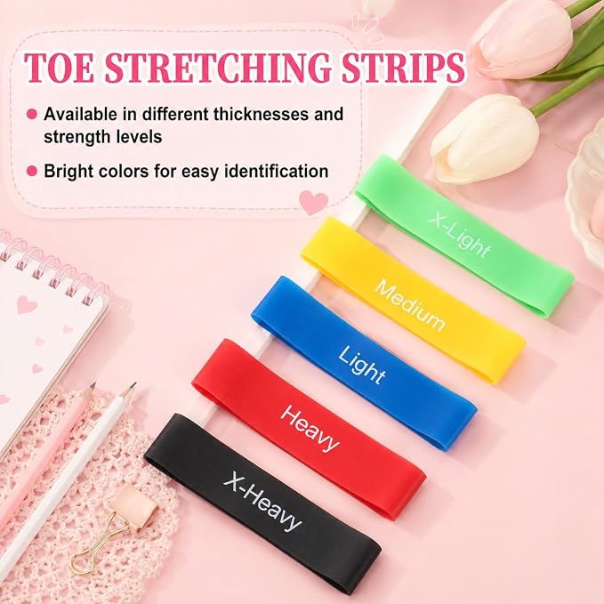 JJUNW 5Pcs Toe Resistance Bands, Toe Stretcher Strengthener Band for Bunion | Toes Separator Set for Bunion Relief, Foot Strengthening Exercise, Yoga Toes Mobility Small Loop Band