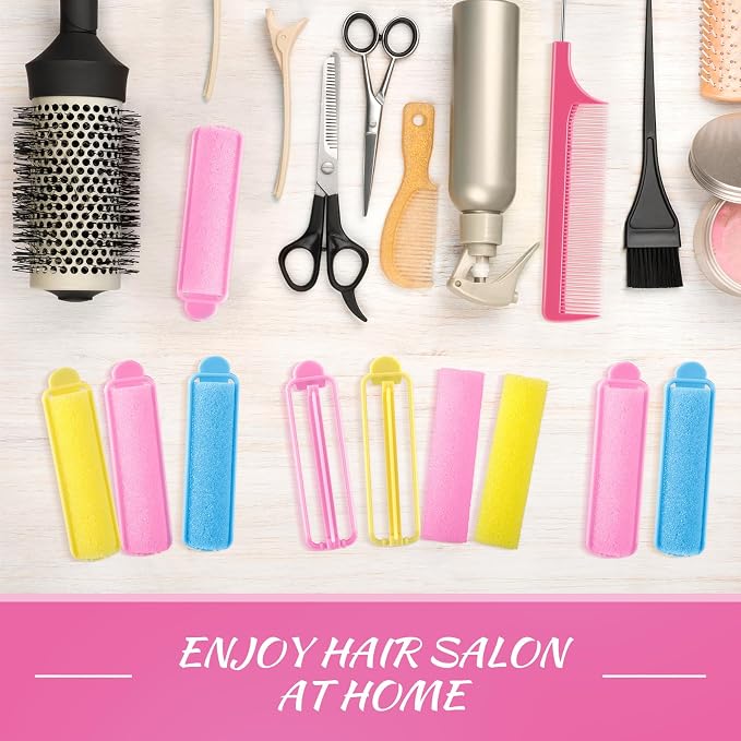 Syhood 43 Pcs Foam Sponge Hair Rollers Women 0.59 Inch Soft Sleeping Curlers Flexible Sponge Curler Tool and Rat Tail Comb for Hair Styling Hairdressing Overnight Curl and Volume(Pink Blue Yellow)
