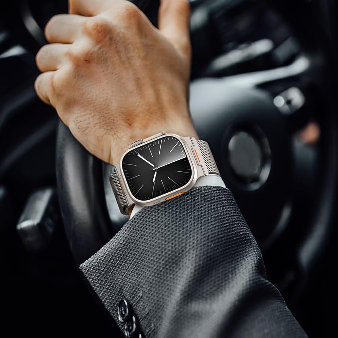 Bands Compatible with Apple Watch Ultra 3/2/1 Band 49/46/45/44mm | Milanese Loop Magnetic Stainless Steel Strap for iWatch Ultra SE 3/2/1 Series 11 10 9 8 7 6 5 4 3 2 1 Men, Titanium