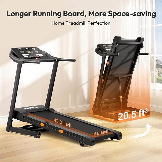 THERUN Incline Treadmill Running Treadmill, Wide Belt Treadmills for Home | 12% auto incline, 400lb, 3.0HP, 18" LED, shock-absorbing, wide belt, hydraulic folding, space saving, ipad holder