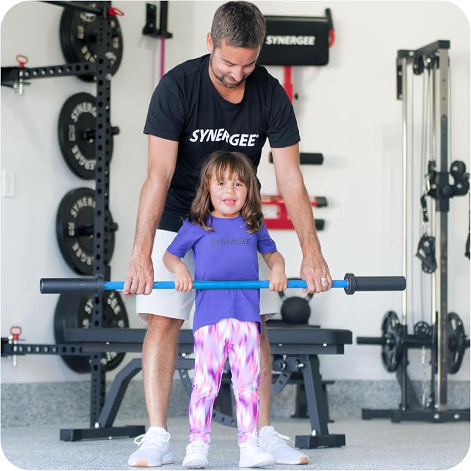 Synergee Kids Barbell – 5 lb Youth Bar in Blue Orange Pink
