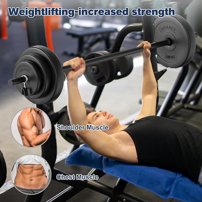 DERACY Barbell Weight Set, 43lbs Barbell Set Adjustable Olympic Weights, 6 Plates, 57.5 Inch Bar & Thick Foam Shoulder Pad, for Home Gym, Exercise, Lifting, Body Fitness, Workout to Build Muscle