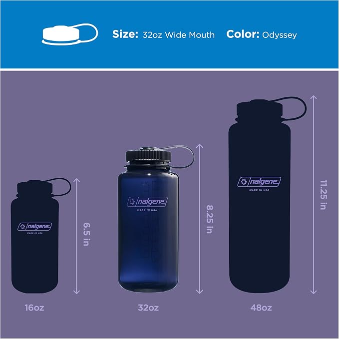 Nalgene 32 oz Wide Mouth Water Bottle, Odyssey | BPA-Free, Durable & Lightweight, Leak Proof, Dishwasher Safe, Large Reusable Plastic Bottle for Hiking, Gym, Work & Travel