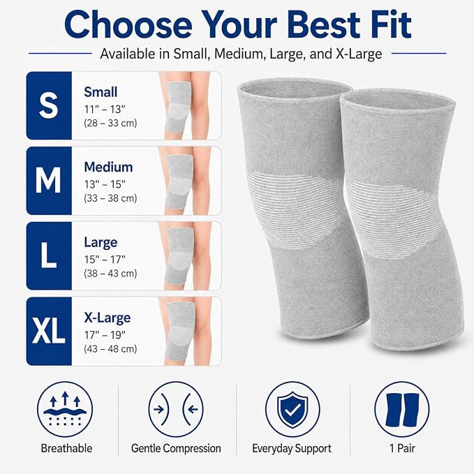 1 Pairs Compress Bamboo Knee Sleeves, Elastic Warm Knee Brace for Joint Support, Running, Walking, Sports, Men and Women