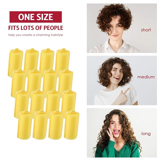 Syhood 48 Pcs Foam Hair Rollers for Overnight Styling Flexible Sponge Heatless Curlers and Rat Tail Comb for Short/long Hairs Women Hairdressing Styling(Yellow,1.18 inch)