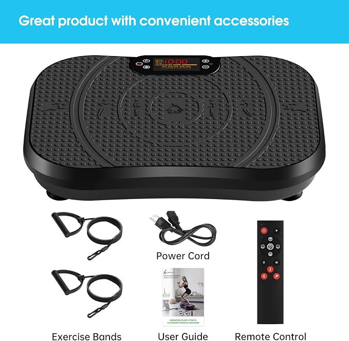 SoftGym Vibration Plate Exercise Machine for Lymphatic Drainage & Fitness | Quiet Heavy Duty 450lbs Capacity Platform, 120 Speeds Shake Machine with Resistance Bands for Home Muscle Activation
