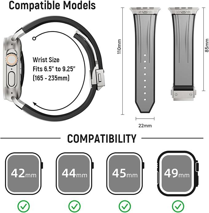 Luxury Watch Band for Apple Watch Ultra 2/Ultra 49-42mm | Metal Connector & Folding Clasp,316L Stainless Steel,Men Silicone Strap Compatible with iWatch Series 10 9 8 7 6 5 4 3 2 1 SE