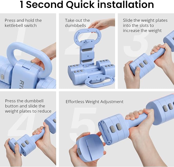 2-in-1 Adjustable Dumbbell Set for Women - 4 Levels (2.2lbs to 12.1lbs) - Home Gym Weights for Women at Home - Fitness Dumbbells