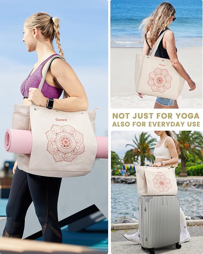 Gonex Yoga Mat Bag For Women Canvas Tote Pilates Gym Bag With Mat Carrier | Front-Opening Quick Access Mat Straps, Durable Cotton Canvas, Machine Washable, Bottle Holder Multi Pockets, Yoga Gym Travel