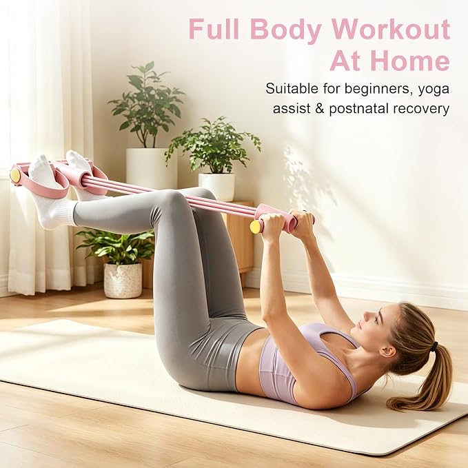 Pedal Resistance Band with Handle, 6-Tubes Tesistance Bands with Handles, Natural Rubber Foot Pedal Resistance Band, Multifunctional Exercise Bands for Abdomen, Waist, Leg, Arm