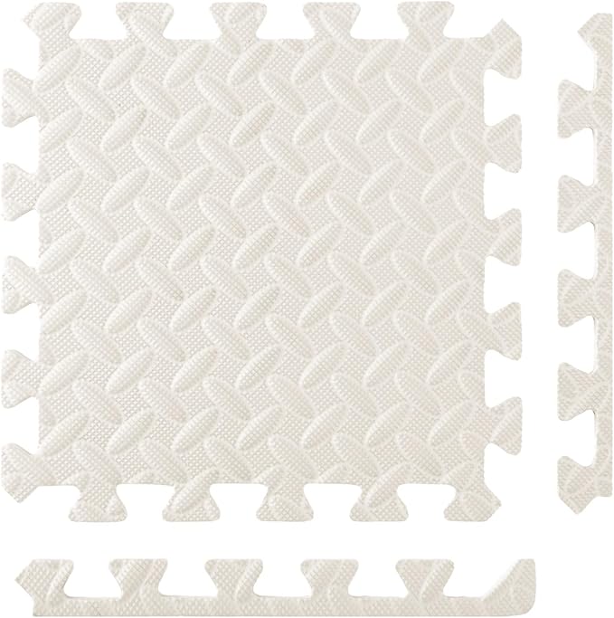 Foam Floor Tiles Foam Floor Mats Play Mats Bulk with Borders Interlocking for Bedroom Gym Nursery(11.8 x 11.8 Inch,Ivory White)