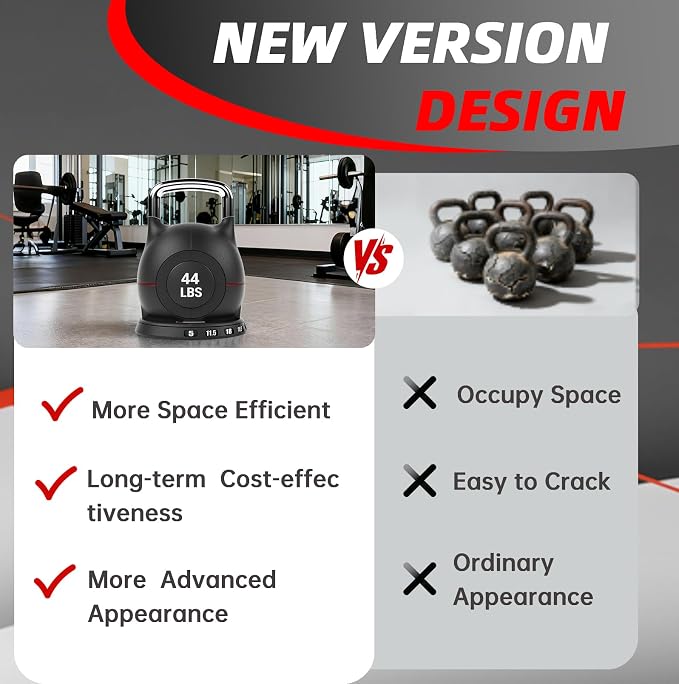 LIFERUN Adjustable Kettlebell Set with 7 Weight Levels, 22.5 lb or 44 lb | Quick-Change Weight Dial & Safety Lock, Space-Saving Design, Full-Body Workout & Cross-Training