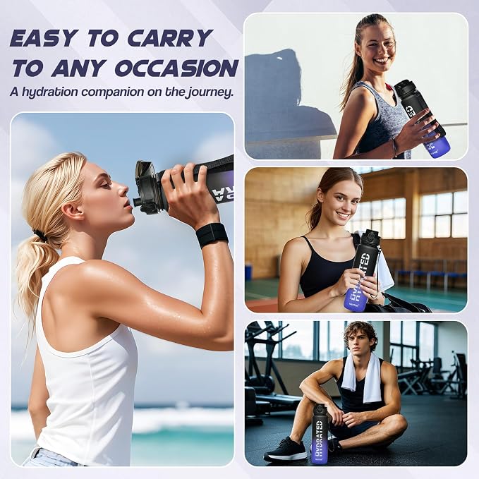 Water Bottle 32 oz Motivational Time Marker Tritan Bottle | BPA-free Tritan water bottle with time marker leakproof Lightweight portable Easy Clean Brush for Gym, Travel, School, Office