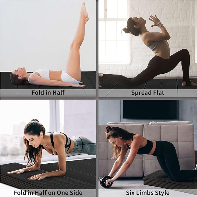 Foldable Large Yoga Mat, Extra Space 72"L x 48"W (183 x 122 cm), 6mm & 8mm Thick, Workout Mat for Home Gym and Travel - Anti-Slip Folding Exercise Mat for Yoga & Pilates