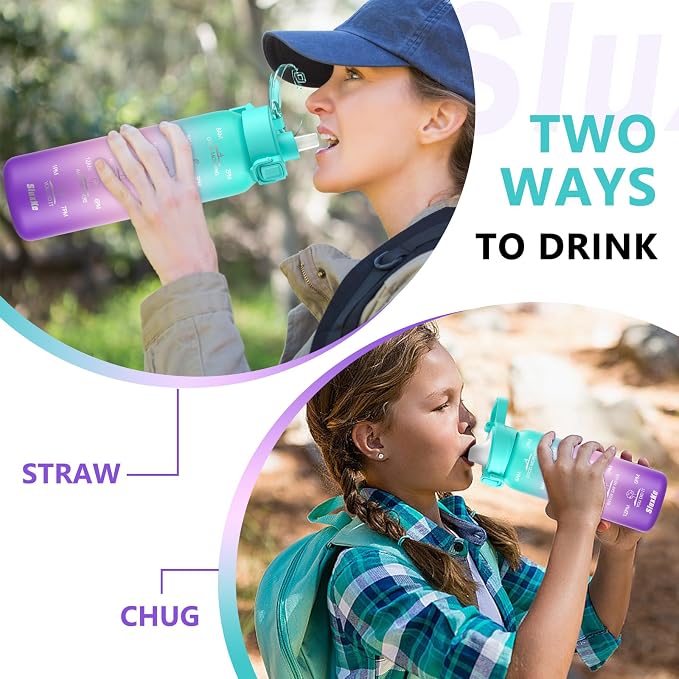 SLUXKE 17oz Insulated Water Bottle with handle BPA Free, 316 Stainless Steel Water Bottles 500ml with Time Marker Double Walled, Metal Water Flask Jug for Hiking, Biking, Running, Three Colors