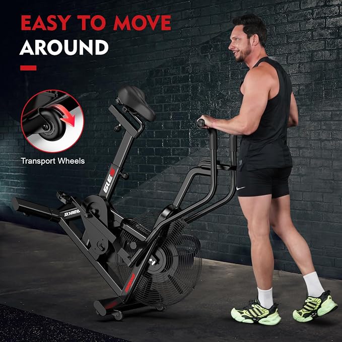 pooboo Air-Resistance Exercise Fan Bike, Air Bike with Dual Acction Handlebars&Dual-Layer Transmission System, Stationary Bike with APP Connection for Home Gym HIIT Cardio Full Body Workout