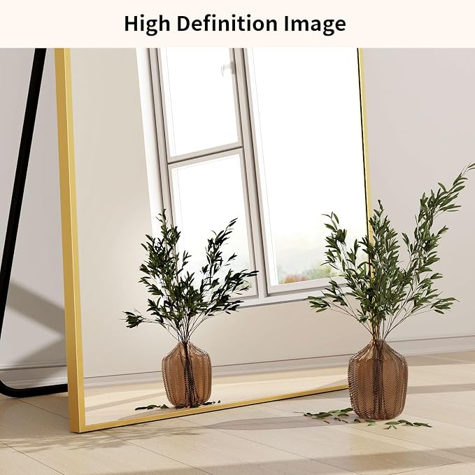 Easly 40"X86" Full Length Mirror with Stand, Gold Large Floor Mirror | Rectangular Full Body Mirror for Bedroom, Living Room or Closet, Wall-Mounted or Freestanding, Aluminum Alloy Frame