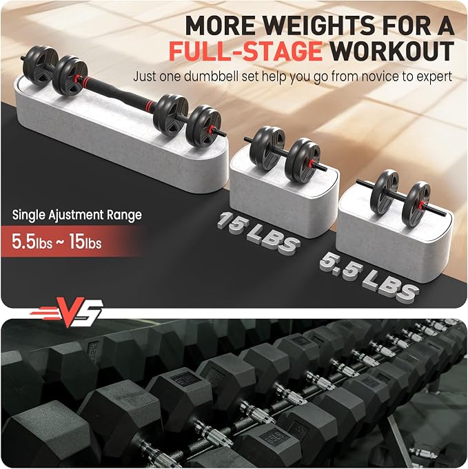 FDS4 Adjustable Dumbbell Set, 20/30/40/60/80 lb Free Weight Set with Connector, 3-in-1 Design for Dumbbell, Barbell, and Weight Plate Training, Home Gym Fitness Equipment for Men and Women