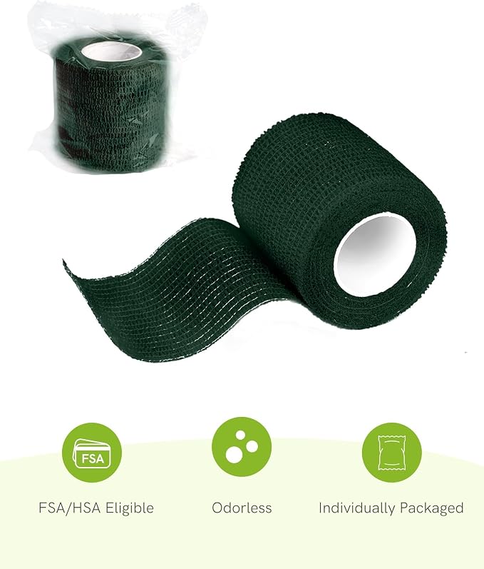 FriCARE Self Adhesive Bandage Wrap, Medical Tape in First Aid Kit | Elastic Cohesive Bandages for Sports/Vet/Wrist Ankle Wounds, 2 Inches X 5 Yards, Latex-free 6 Rolls, Hunter Green