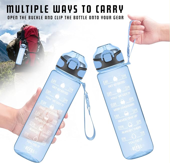 Enerbone 32 oz Water Bottle with Times to Drink and Straw, Motivational Drinking Water Bottles with Carrying Strap, Leakproof BPA & Toxic Free, Ensure You Drink Enough Water for Fitness Gym Outdoor