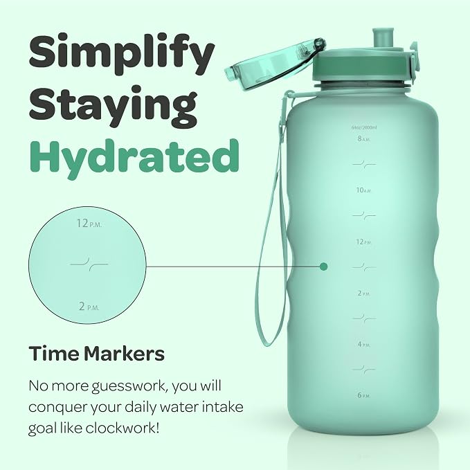 Hydracy 2L Large Water Bottle, 100% BPA Free Tritan Plastic, Leakproof, Zero Condensation, Motivational Timeline, Safe, Non-Toxic, Durable, Smart Design | BPA-Free Tritan, Leakproof Flip-Top Lid,No-Sweat Sleeve,Carry Strap,Daily Intake Tracking for Gym...