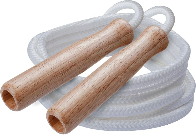 Champion Sports Wood Handle Jump Ropes – Durable Nylon or Leather Bearings - Skipping Rope, Fitness, Cardio Training, Agility, and Exercise Workouts