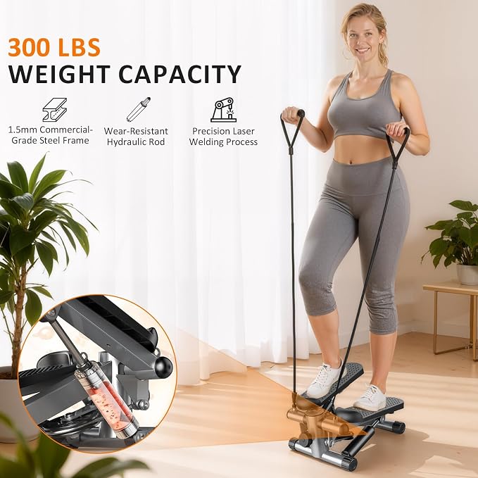 Stair Stepper with Resistance Bands for Home Exercise, Mini Stepper Machine for Indoor Fitness, Portable Home Gym Stepper for Full Body Workout, 300LBS Capacity
