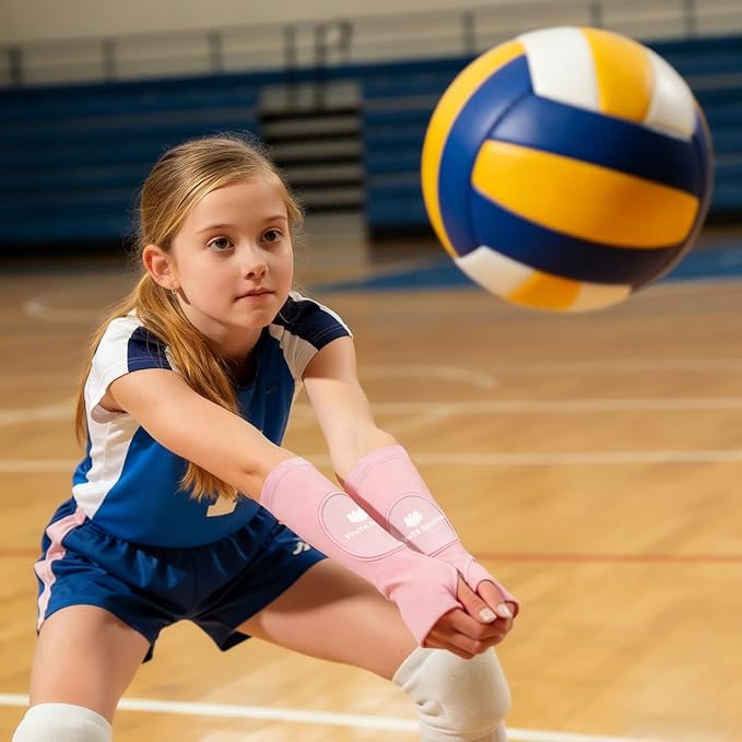 FitsT4 Sports Volleyball Arm Sleeves for Girls Passing Forearm Sleeves with Protection Pads and Thumbhole for Youth