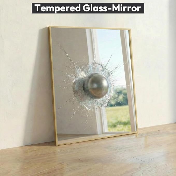 30" x 36" Gold Wall Mirror for Bathroom, 36" x 30" Metal Framed Accent Decor, Mid-Century Modern Mirror for Vanity & Bedroom