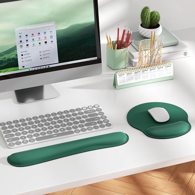 KTRIO Keyboard Wrist Rest & Mouse Pad with Wrist Rest, Forest Green | Memory Foam Wrist Support, Ergonomic Design, Non-Slip Base, Office and Home Use