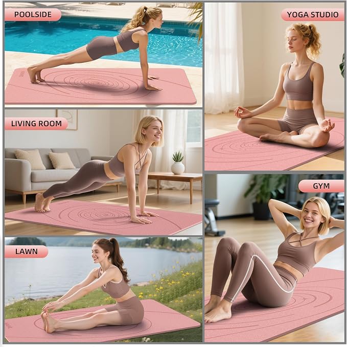 Large Yoga Mat Thick, 76"x32"x0.31"Wide POE Exercise Mat with Non-Slip Surface & Carry Strap, Anti-Tear Workout Mat for Yoga, Pilates, Fitness