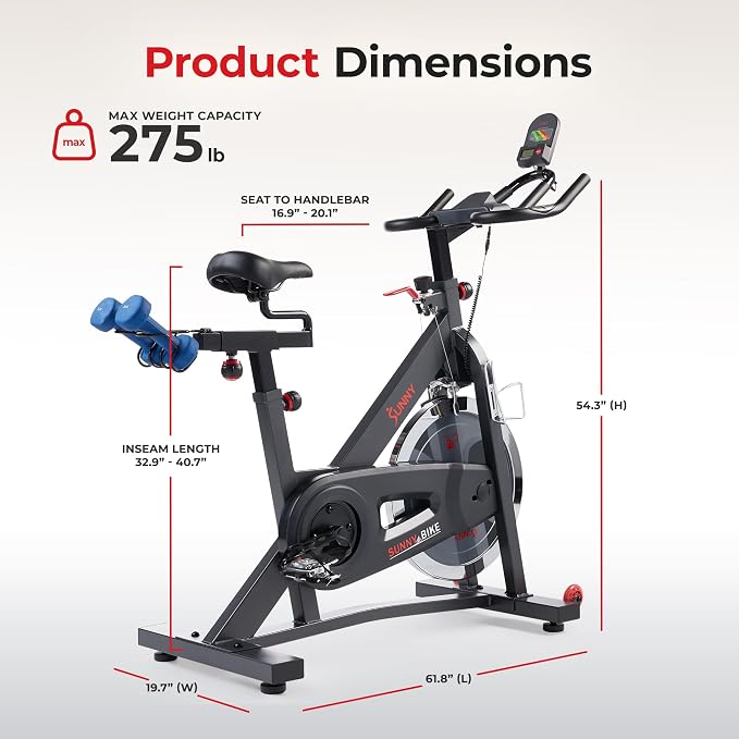 Sunny Health & Fitness Smart Indoor Cycling Exercise Bike for Home Cardio