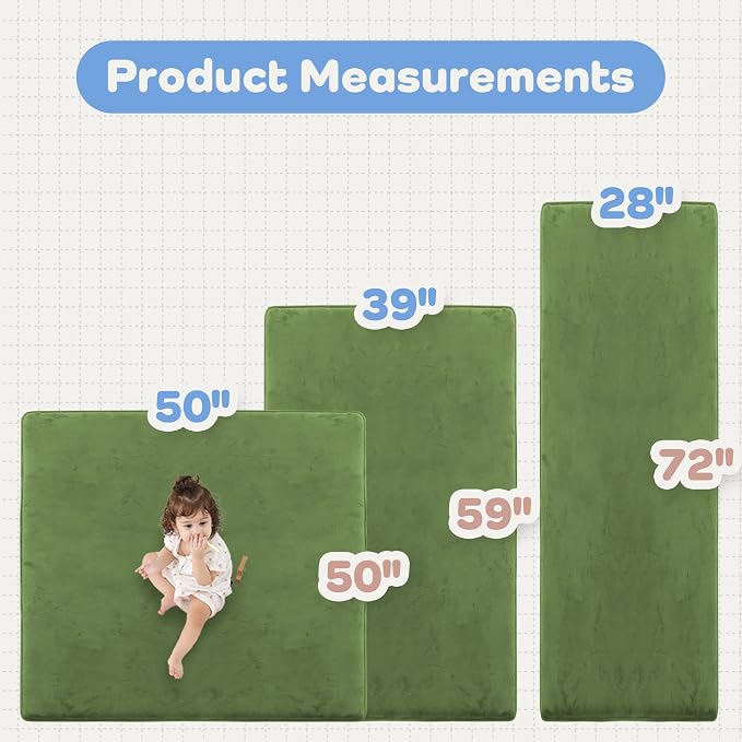 1.3" Thick Foam Play Mat 50x50 Baby Floor Playmat Nursery Rug Olive | Memory Mat for Baby to Play Waterproof Easy Care with Non-Slip Tummy Time Play Mat for Playroom Classroom